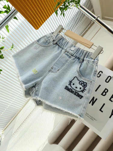 Short denim jeans for girls, new loose trendy children's summer turn-up shorts