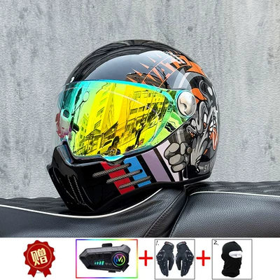 Motosiklet kaskı (dəbilqə) | Motorcycle Full-Face Helmet, Suitable for - bright-blackforward-with-colorful-gold-and-purple-night-vision-transparent-mirror-included-y10-soft-wheat-m