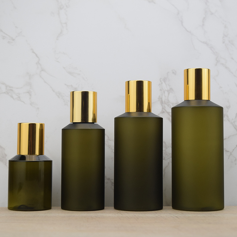 50ml/100ml/150ml/200ml绿色磨砂瓶搭配金色双层盖子爽肤水填充瓶