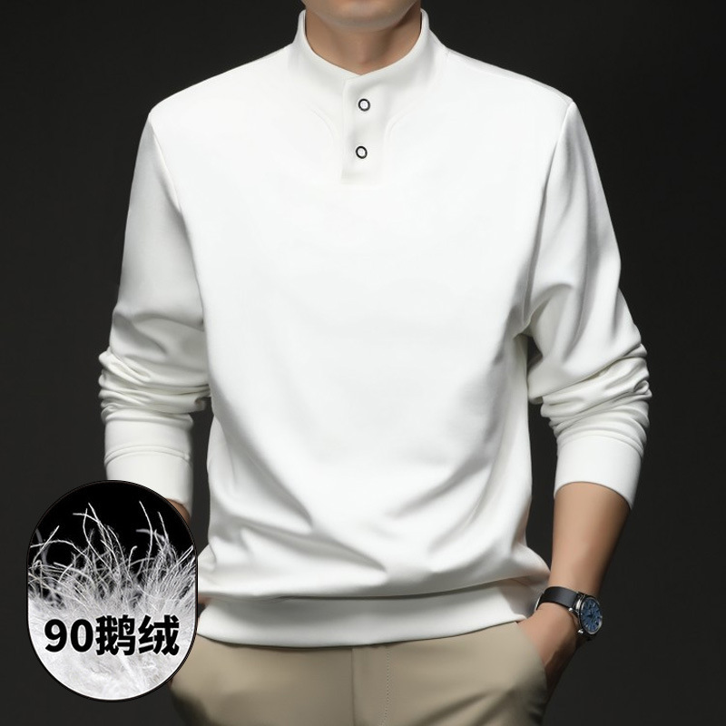 Men's Sweatshirt Autumn and Winter New Thickened Warm Goose down Lining Base Shirt with Buttons, Stand Collar, Long Sleeve T-Shirt for Men Men's Sweatshirt Autumn and Winter New Thickened Warm Goose down Lining Base Shirt with Buttons, Stand Collar, Long Sleeve T-Shirt for Men