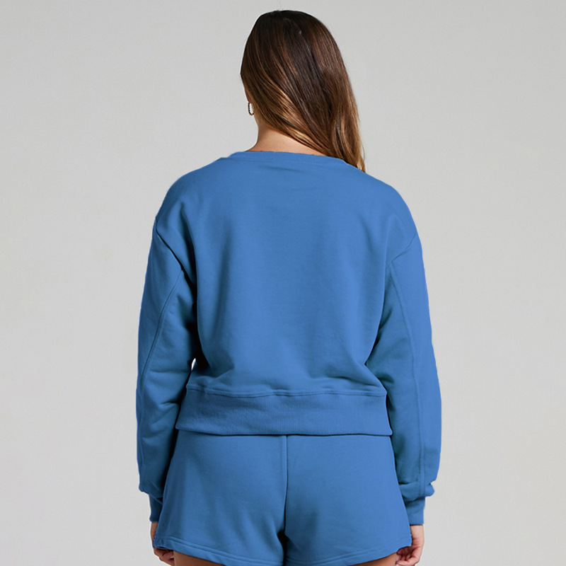 Solid Color Long Sleeve Sweaters Women Clothing Short Two-Piece Casual Shorts Suit