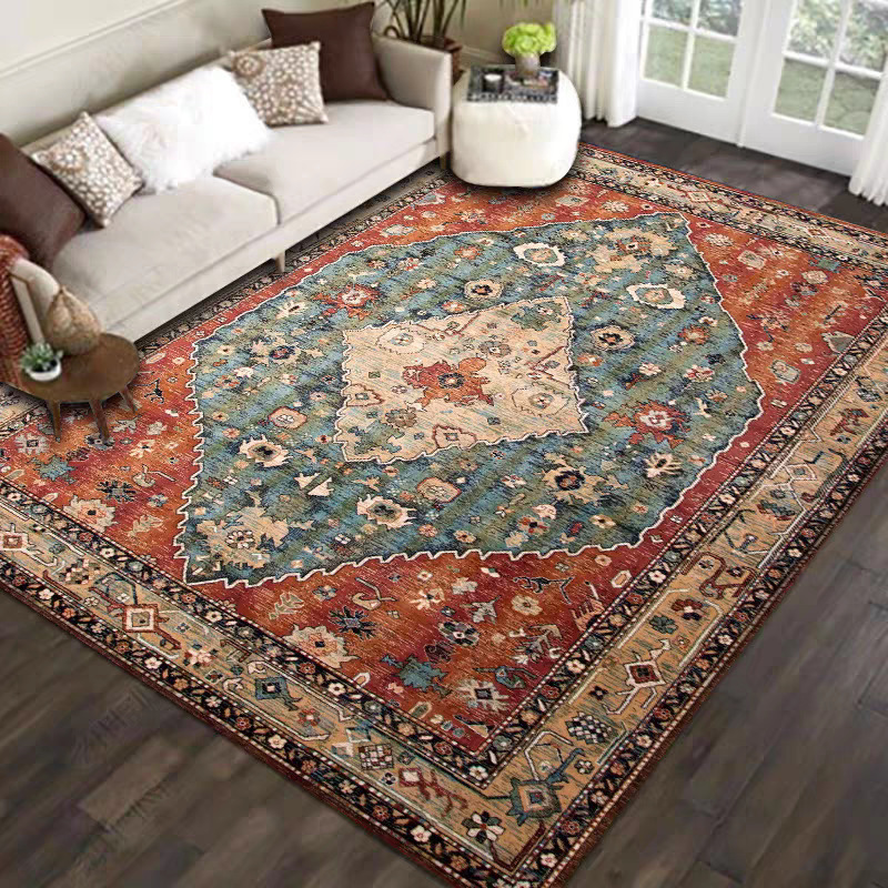 美式复古地毯客厅卧室沙发茶几家用地垫波西米亚摩洛哥民族风地J^