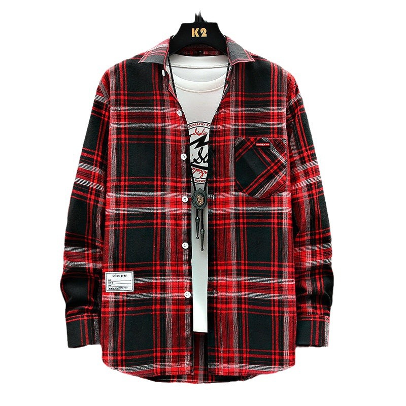 Primavera y otoño casual suelta camisa a cuadros Moda guapo pareja Chaqueta estilo coreano camisa juvenil hombres