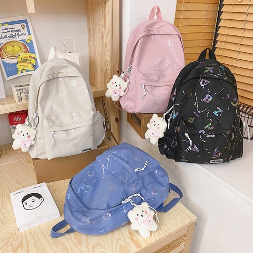 Minimalist Letter Print Dual Shoulder Bag for Women, Japanese Style Casual Student School Bag, Large Capacity College Style Backpack for High School and Middle School Students