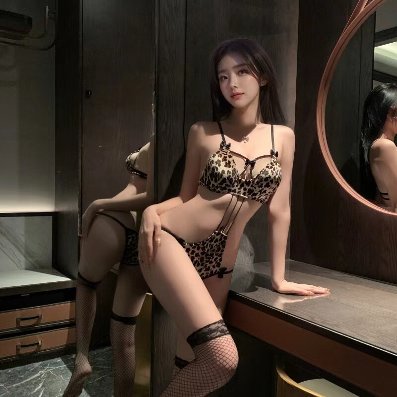 Butterfly rain new sexy underwear hot leopard print uniform hollow three-point jumpsuit passion free women's wholesale Butterfly rain new sexy underwear hot leopard print uniform hollow three-point jumpsuit passion free women's wholesale