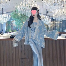 真丝新中式外套女春季新款时尚刺绣重工丝绒套装