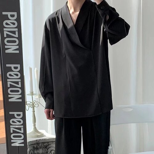 Unique Design Sensibility Men's Personal Style Trend Brand Drape Style Elegant Casual Hong Kong Style Youth BF Loose Long Sleeve Shirt