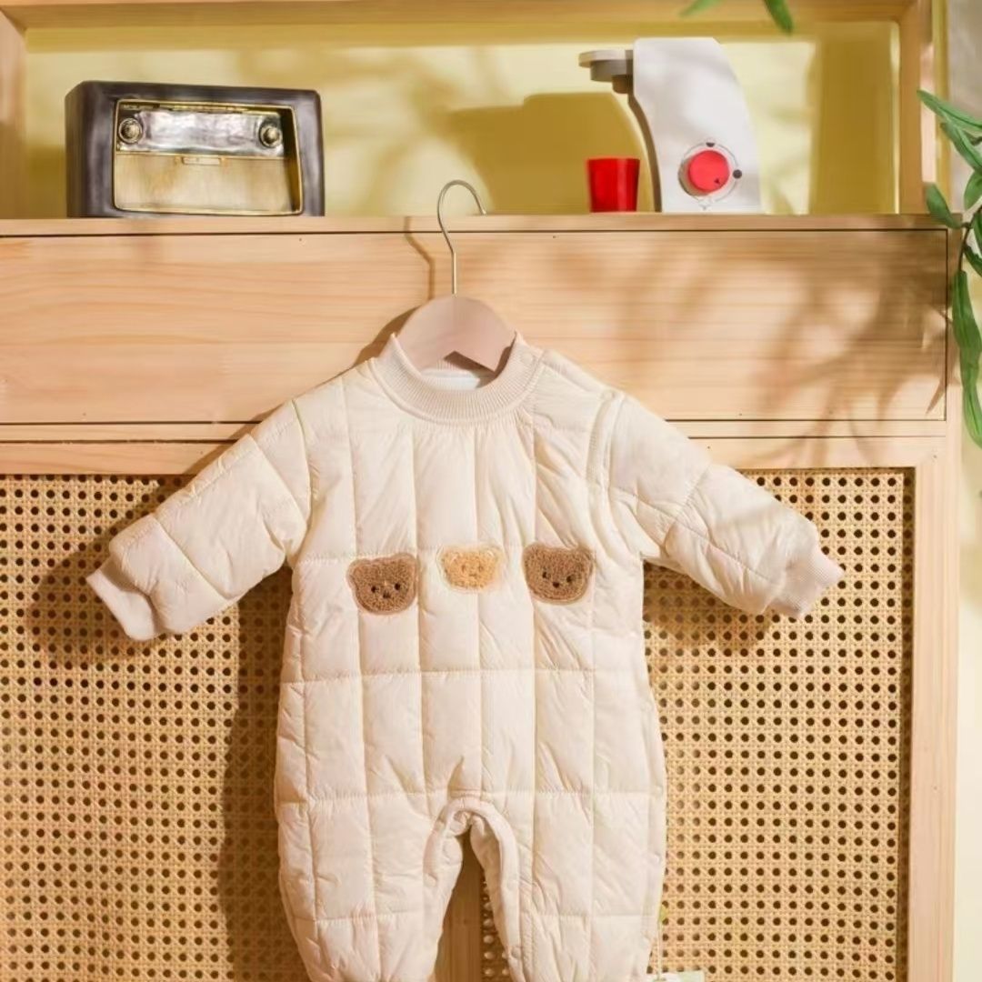 偏开婴儿加厚秋冬季保暖哈衣棉服连体衣新生儿夹棉宝宝衣服爬服无
