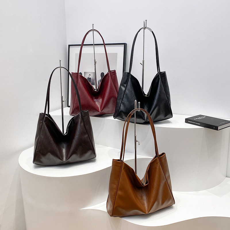 Bolso vintage americano 2024 nueva moda de gran capacidad simple bolso de color sólido bolso de alta calidad simple bolso axilar