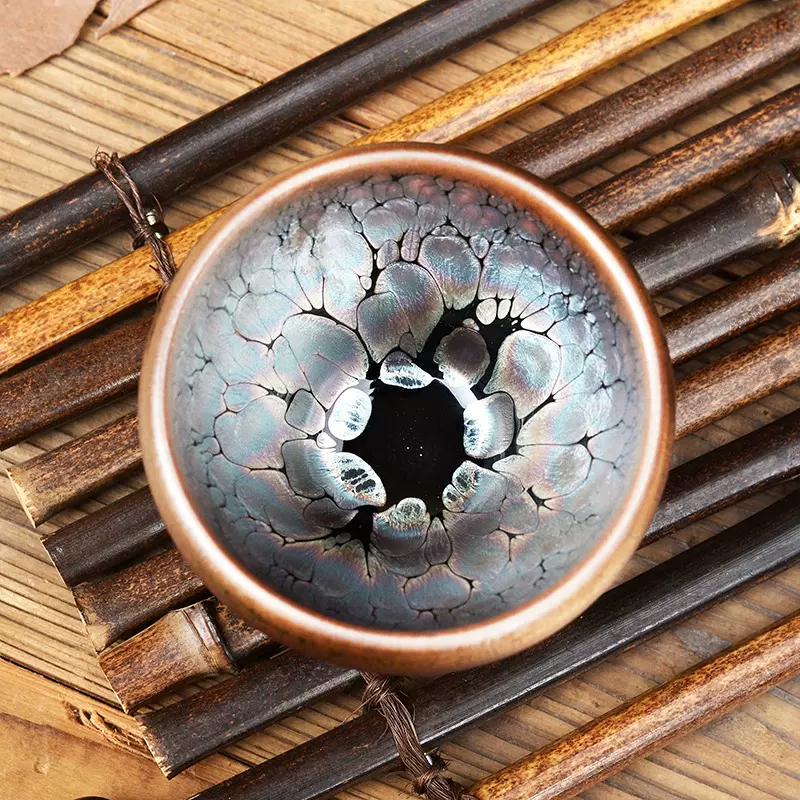 建阳建盏 厂家直销原矿釉紫金油滴玉兰杯 主人杯 单盏茶杯可