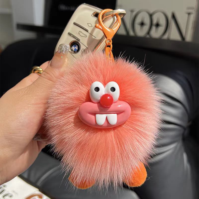 Feo lindo pelo de zorro pequeño carbón bolsas de llaves de automóvil colgantes en red muñeca de peluche rojo bolsas colgantes