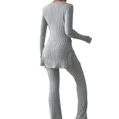 European and American Women's Autumn/Winter Solid-Color Casual Slim-Fit Home & Outwear Set