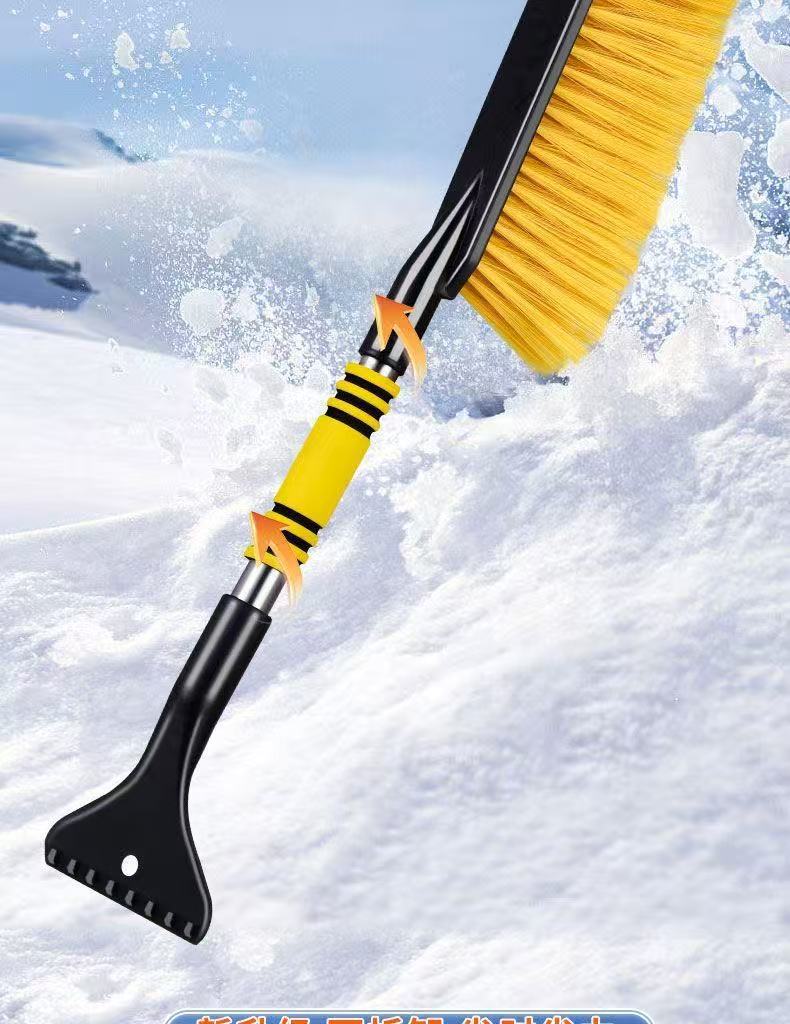 Multifunctional retractable snow shovel for cars, a powerful tool for clearing snow, ice, and frost, featuring a long handle for efficient snow removal and scraping