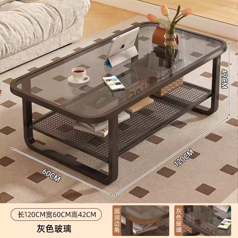 Mesa de té de vidrio sala de estar doméstica 2025 nueva mesa de lujo ligera y alta sensación de estilo crema de viento pequeño balcón mesa de té