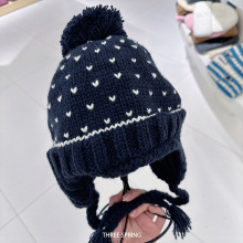 批发韩国2025年秋冬新款爱心刺绣提花毛球针织帽女护耳保暖毛线帽
