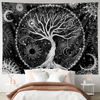 Tree of Life Tapestry black and white sunlight Moon star World Tree Big tree Tapestry bedroom Bedside decorate Valance