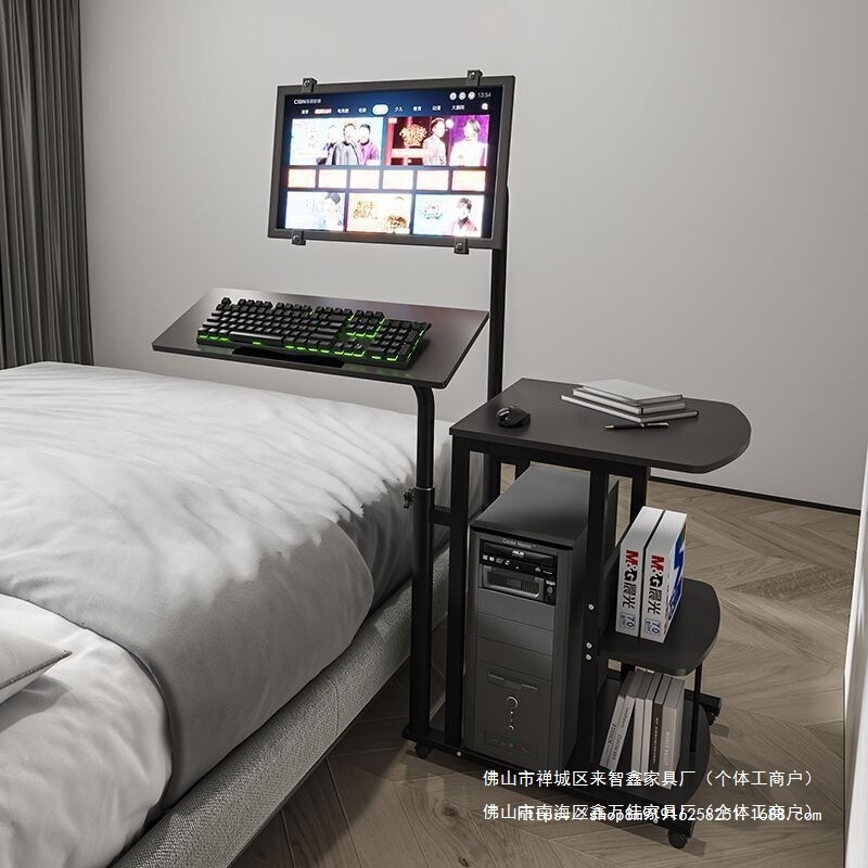 Floating Computer Desk, Desktop Home-Use Bedside Table, Live Streaming Table, Mobile Computer Desk with Wheels, Adjustable Height, Rotating Computer Desk