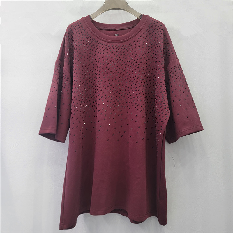 Camiseta negra de mangas cortas para mujeres 2026 primavera y verano nuevo diseño brillante brillante taladro caliente chaqueta de tamaño grande image 4