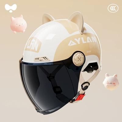 Ears, 3C Certified, Sun Protection, Electric — Motosiklet kaskı (dəbilqə) - mingyu-apricot-cat-ear-sun-protection-long-mirror-3c-new-national-standard-class-a-one-size