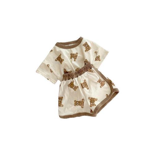Summer Korean baby cute cartoon bear two-piece set ins for small and medium-sized children, boys and girls, home clothes, breathable set