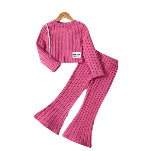 International Trade Cross-Border Children's Autumn Outfit: Long-Sleeve T-Shirt and Fashionable Warm Bell Bottom Pants Set, Suitable for Ages 1-8