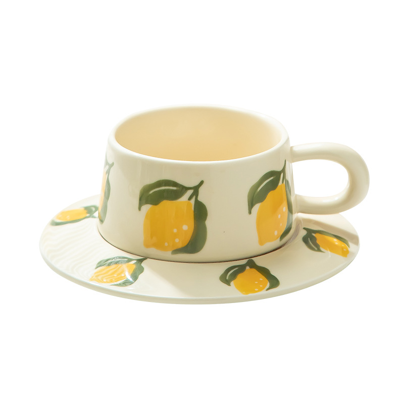 Ins flor de cerámica alta retro cerámica casera tazas de café platos de alto valor de la cara taza de agua regalos de cumpleaños esmalte de color