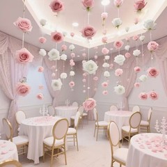 跨境人造花头仿真玫瑰花朵 空中悬浮花门帘花艺拍照背景 婚礼装饰