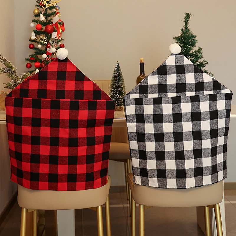 Cross-border Christmas decoration supplies red and black plaid chair covers furniture covers fabric party atmosphere cartoon chair covers