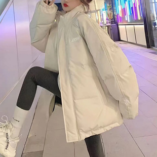 Thickened Bread Cotton-padded Coat Women's 2024 New Student Cotton-padded Coat Women's Collar Loose Mid-length Cotton-padded Coat Women's Black