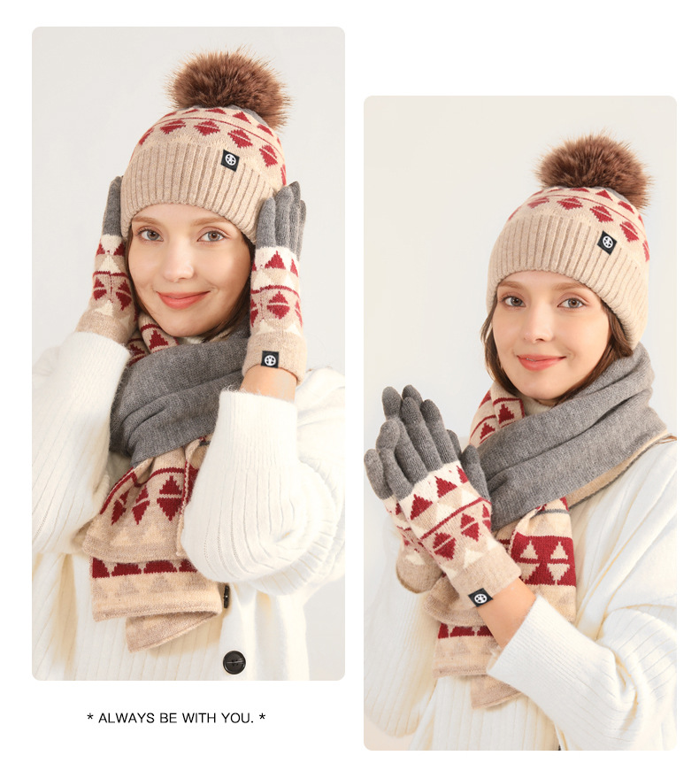 Winter Neues Produkt Japanische Strickhandschuhe Schals Mützen 3-teiliges Set aus warmer und kältebeständiger Wolle mit Modeaccessoires Weihnachtsgeschenk_voghion.com