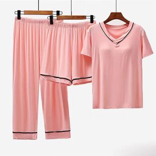 2024 Summer Short-Sleeved Cropped Pants Home Clothes Set Home Clothes Women's Three-Piece Suit Zhaozhi Li
