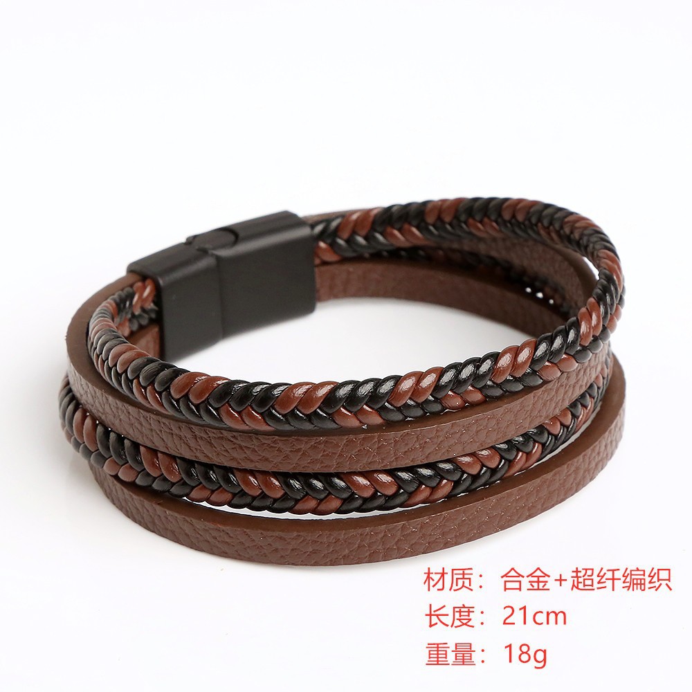 Cross-border cuero tejido a mano brazalete hombre hebilla magnética pulsera de acero inoxidable joyería mujer Yiwu fábrica al por mayor simple