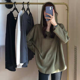 秋装2021年新款韩版宽松原宿风薄款连帽套头卫衣女潮长袖T恤上衣