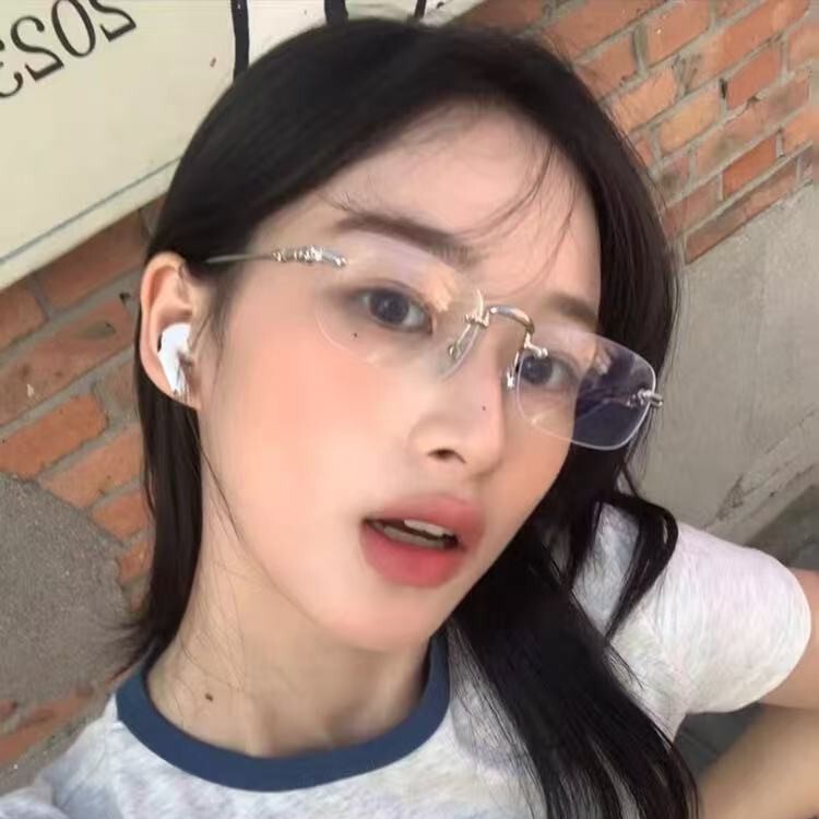 Little Red Book's Same Style Retro Frameless Square Nerd Myopia Glasses for Women, Handsome and High-End Korean Student Frames