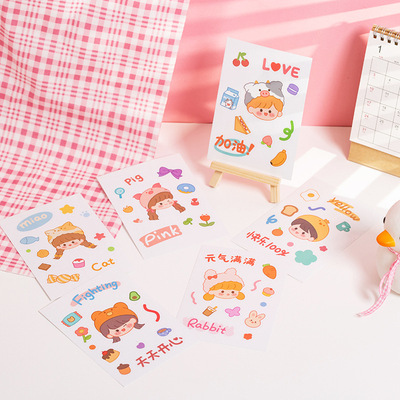 韩国ins风可爱卡通小女孩水杯保温杯贴纸手账手帐手机笔记本贴纸
