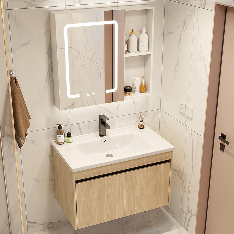 Color tronco espacio de aluminio gabinete de baño combinación lavabo lavabo cubierta de cerámica integral lavabo balcón lavabo de mano