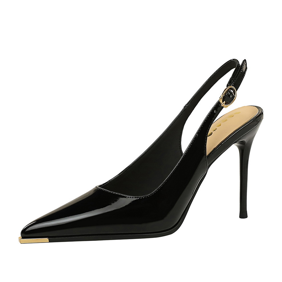 1991 European And American Style Fashion Simple Patent Leather Pointed Toe High Heels Stiletto Single Backless Back_vogvips.com