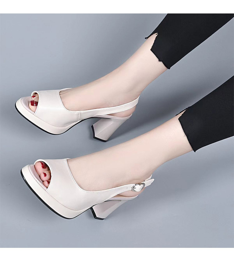 Sandal quai ngang nữ mùa hè da thật gót wedge đế dày phong cách La Mã — Màu đen chi tiết 4