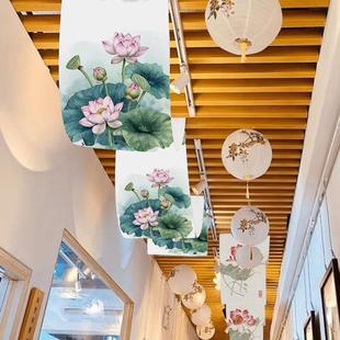 New Chinese-style Lotus Gauze Mantle Campground Market Decorative Cloth Mantle National Wind Furnace Tea Cooking Atmosphere Semi-permeable Yarn Hanging Cloth Yarn