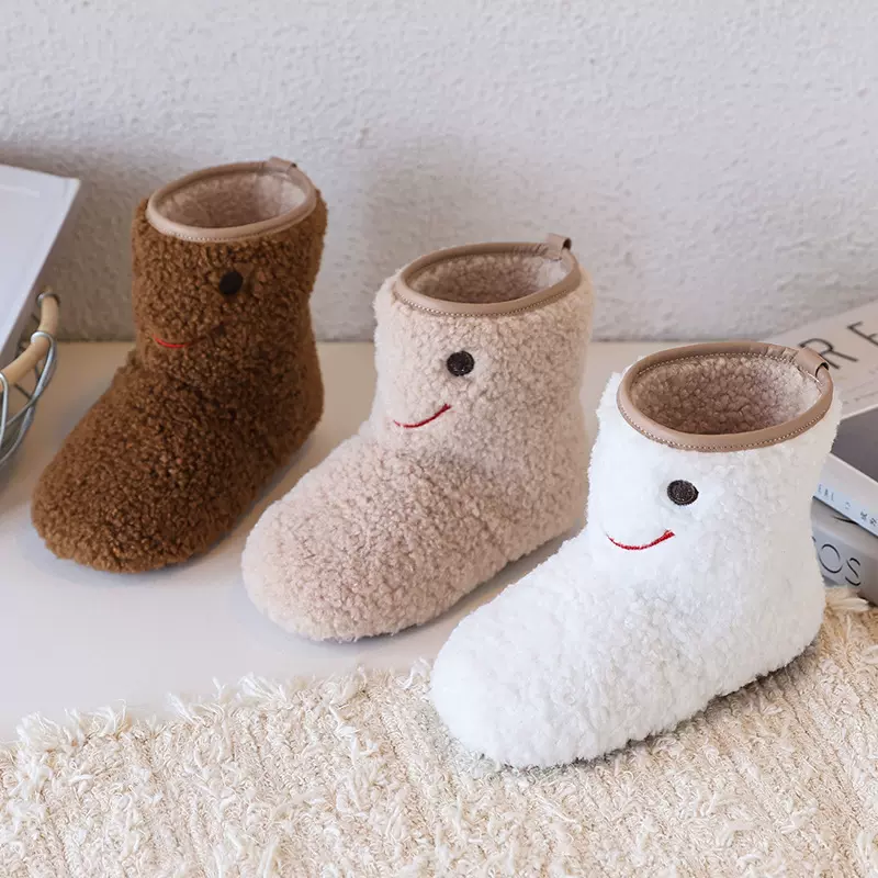 跨境外贸防滑儿童毛毛靴冬季加绒保暖宝宝鞋可爱笑脸女童雪地靴