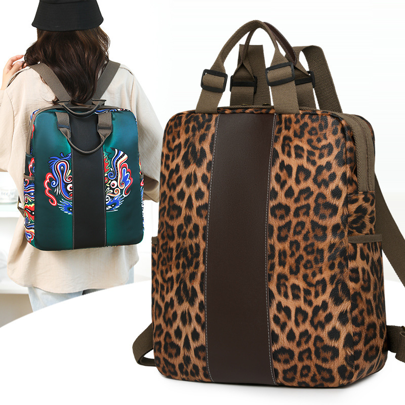 Mochila con Estampado de Leopardo de Tela Oxford para Viajes y Escuela