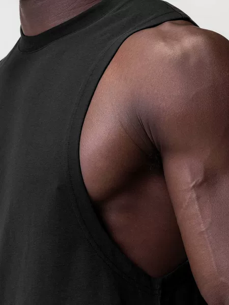 2025 New Cross-Border Men's Sports Fitness Vest, 75% Cotton 25% Polyester, Ice-Feel, Wide Cuffs, Solid Color, Round Neck Vest