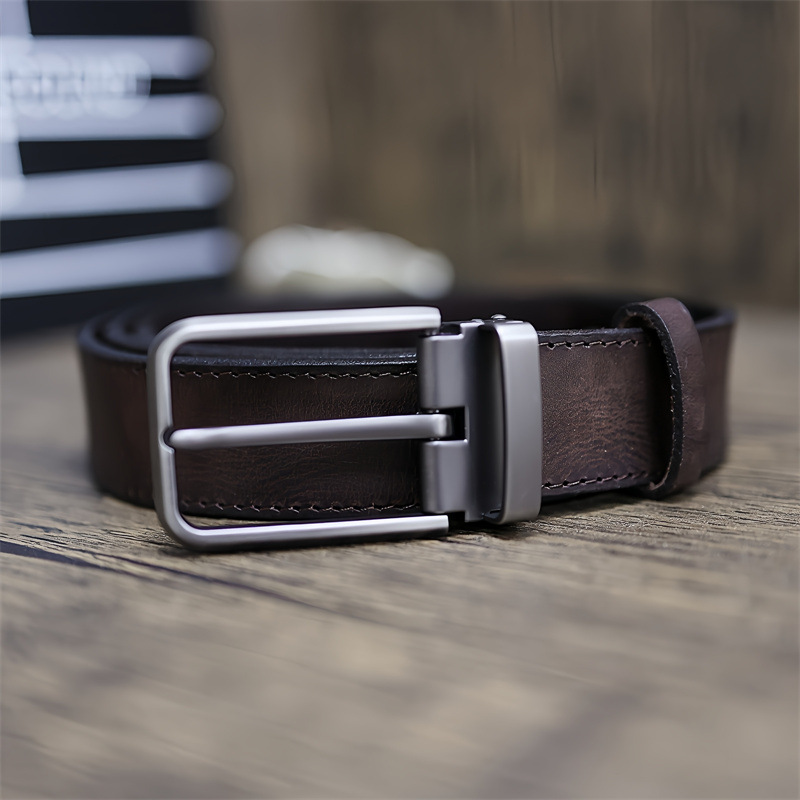 Handmade Top Layer Vintage Vegetable Tanned Pure Cowhide Pin Buckle Men's Workwear Pants Distressed Genuine Leather Belt_voghion.com