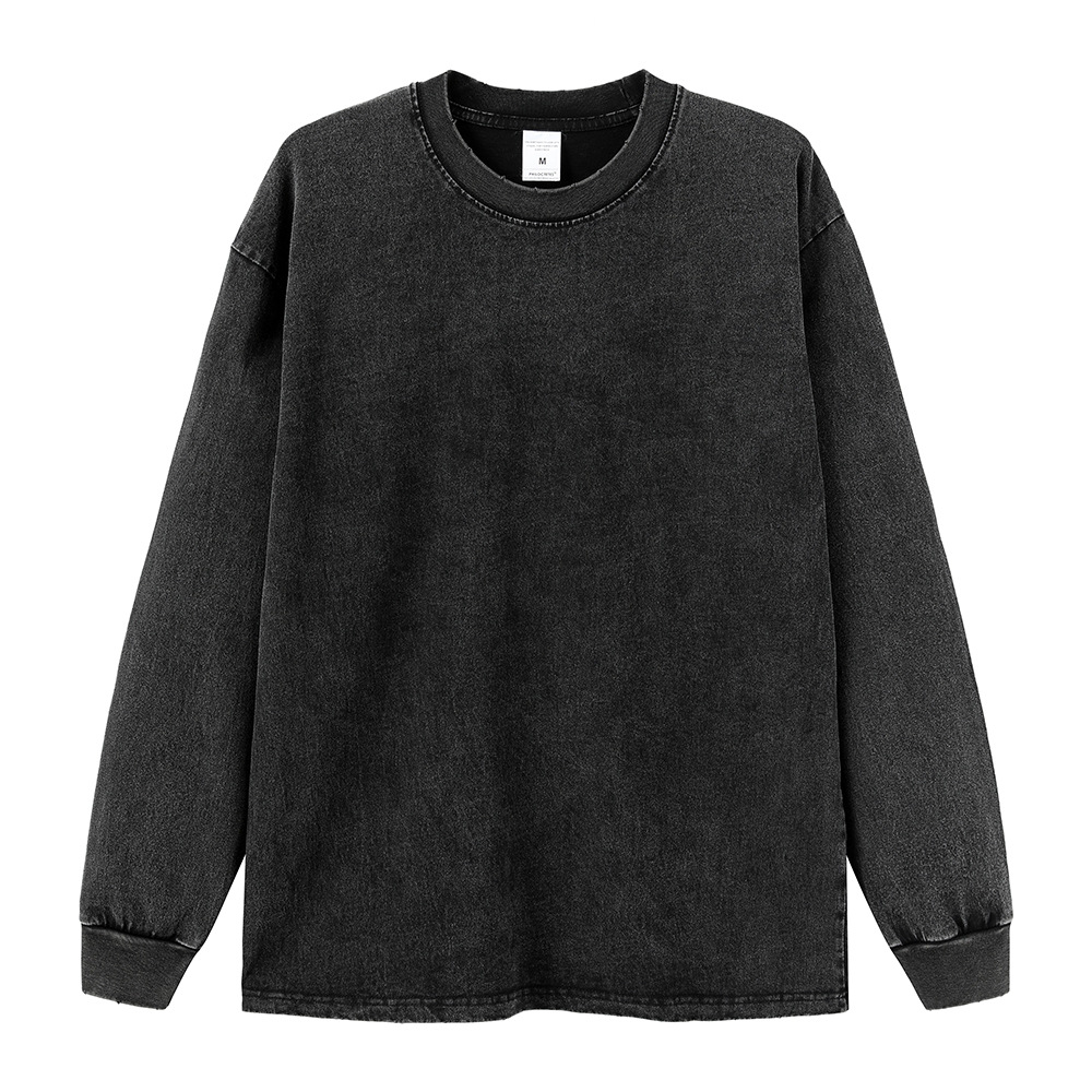 260g pesado copo de nieve frito de manga larga Camiseta americana retro alta calle moda marca suéter suelta Otoño e Invierno de los hombres y las mujeres de fondo