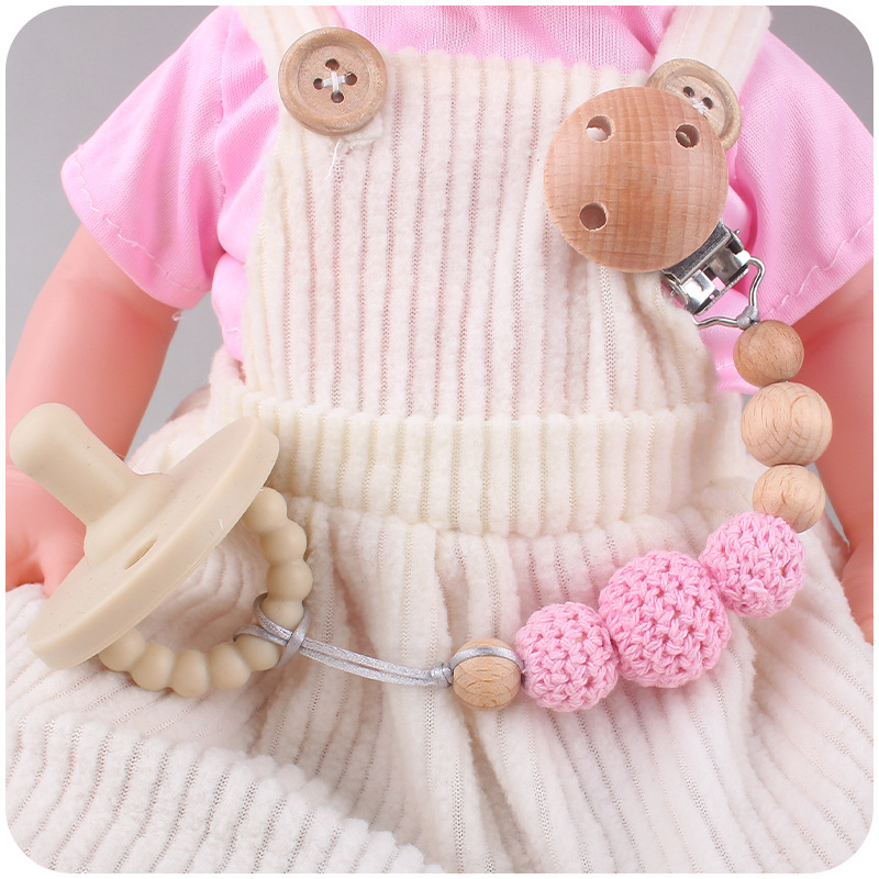 Productos para bebés y niños abrazadera de beech para apaciguar bebés bola de lana de madera tetina cadena de cadena de Amazon AliExpress