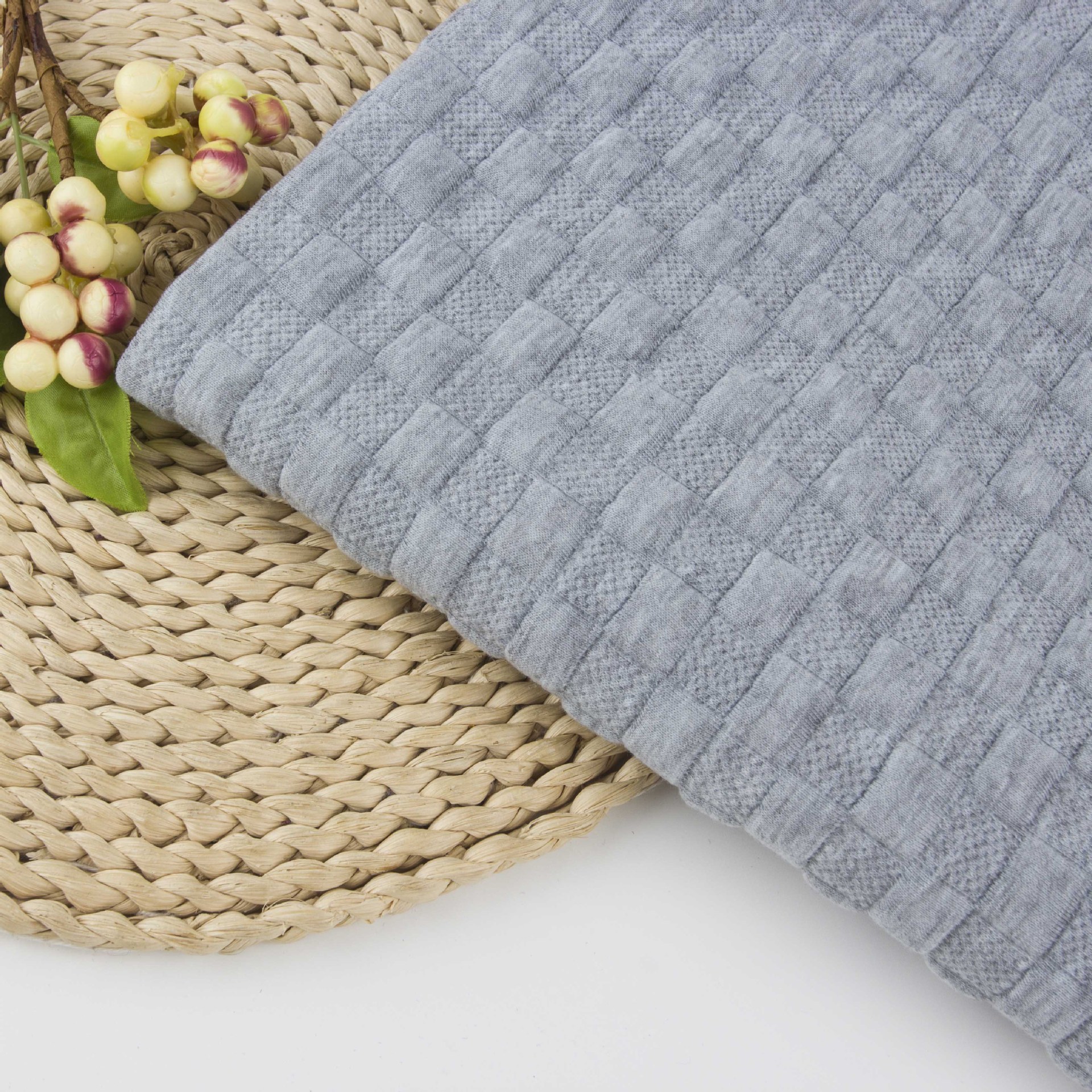 四方棋盘格夹层针织提花布 夹丝棉空气层 卫衣服装家纺鞋帽面料