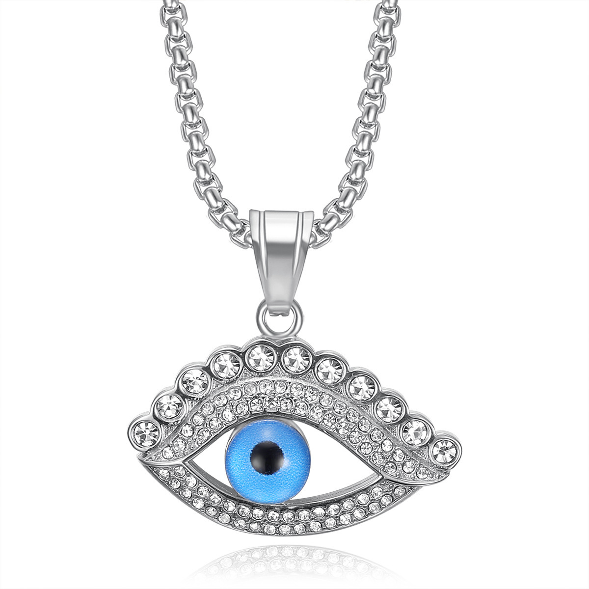 Titanium Steel Chain Material 1 Piece Titanium Steel Rhinestones Devil's Eye Pendant Chain