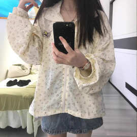速干小翠花印花防晒衣女2025夏季甜妹宽松学院风衬衫透气轻薄外套