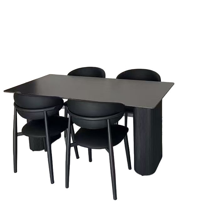 Modern Light Luxury Black Slate Dining Table and Chair Set, Italian-Style Home Dining Table, Rectangular, Suitable for Small Apartments, Minimalist