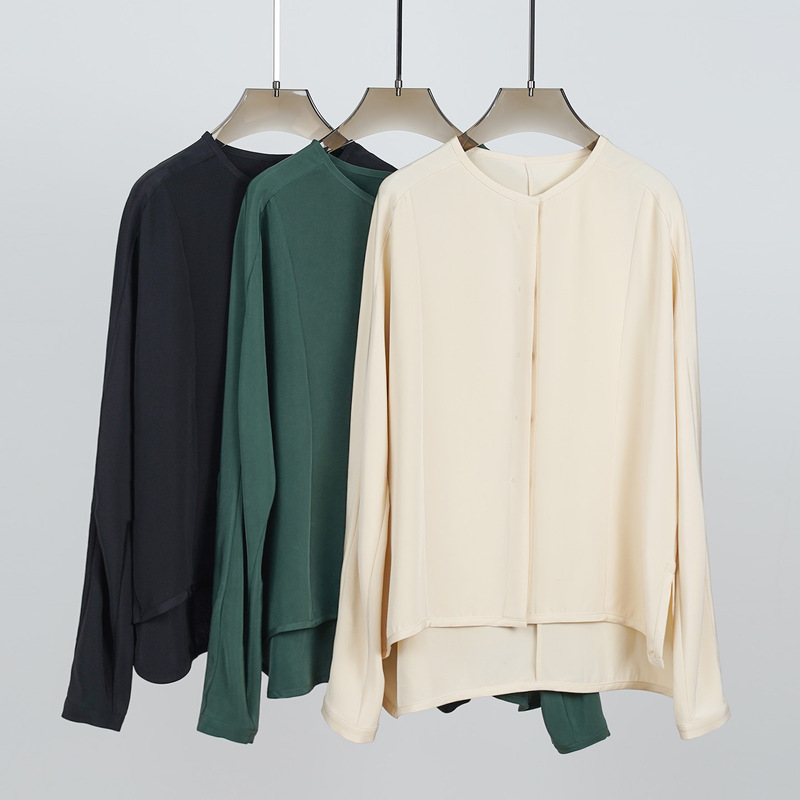 [Minimalist and Exquisite] Italian Gaoshuga D 40mm heavy crepe mulberry silk round neck long sleeve shirt for women